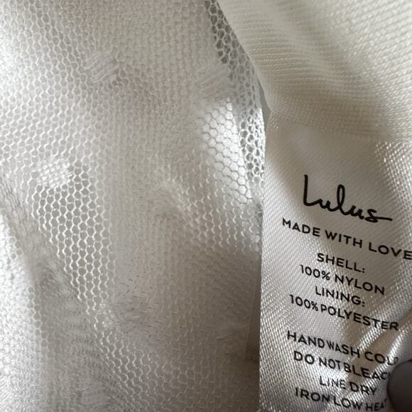 NWT Lulu’s Dress White Polka Dot Mesh One-Shoulder Midi XL Slit Cocktail Event - Picture 6 of 11